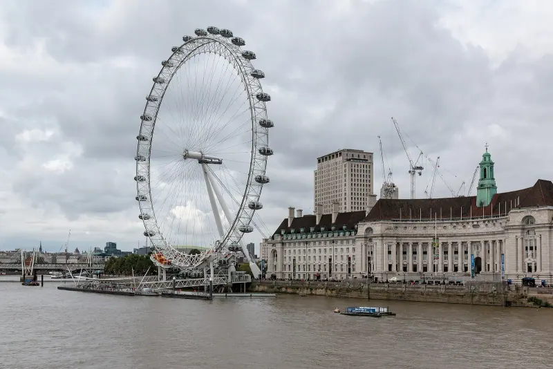 The London Eye beside County Hall on the Thames