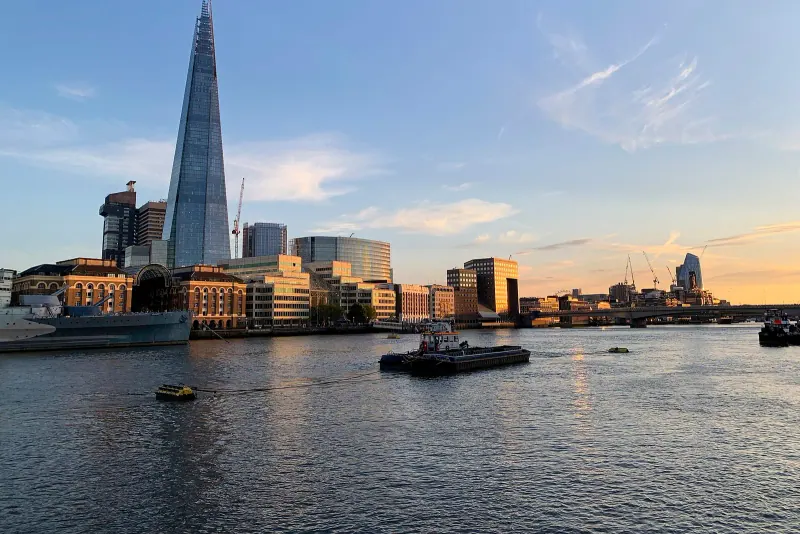The Shard rising over the Thames at sunset