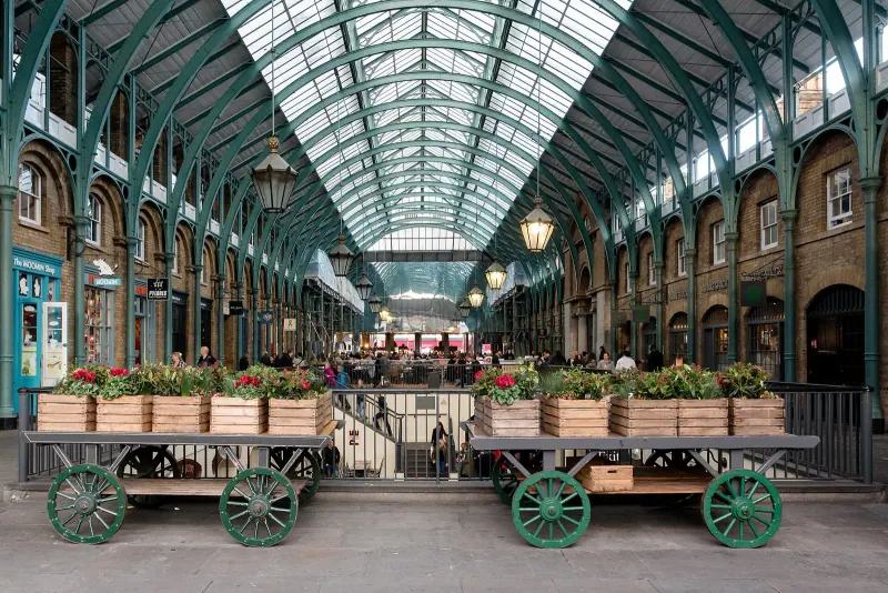 Inside Covent Garden Market's glass-roofed hall