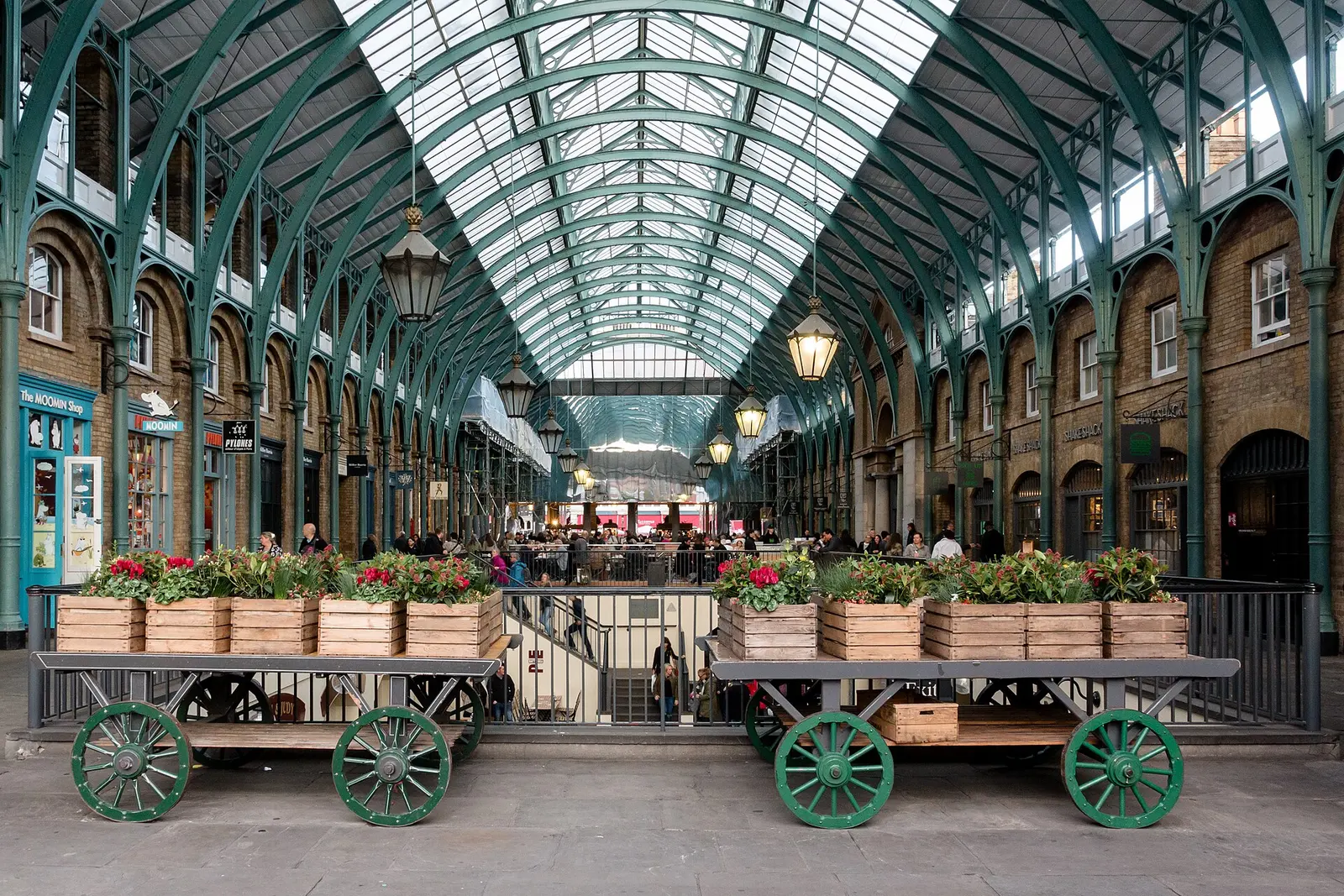 Inside Covent Garden Market's glass-roofed hall