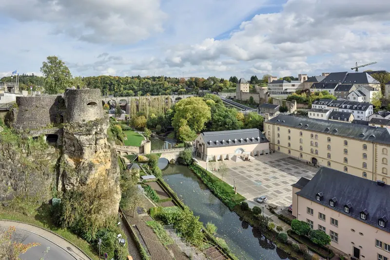 The Grund quarter and Alzette river below Luxembourg City's Chemin de la Corniche