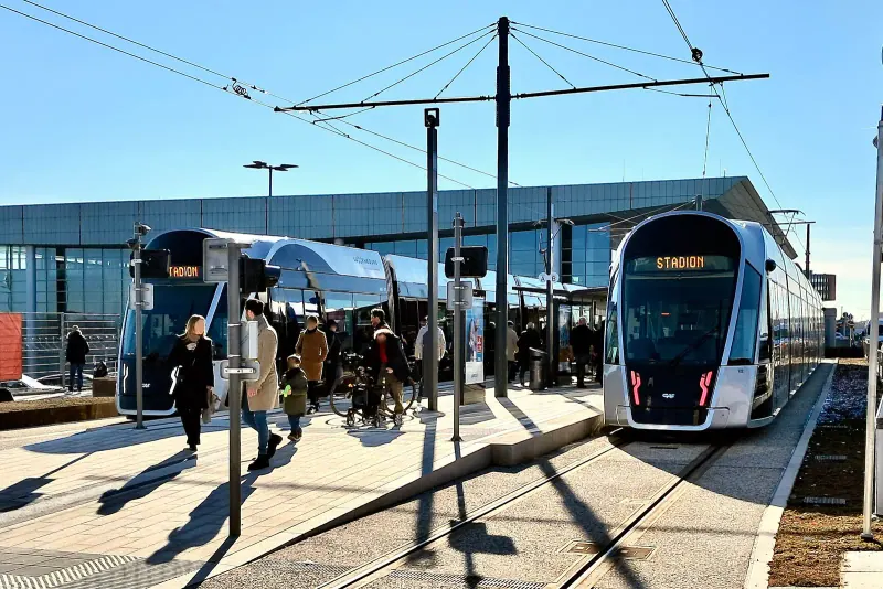 A tram at the Findel-Luxembourg Airport stop