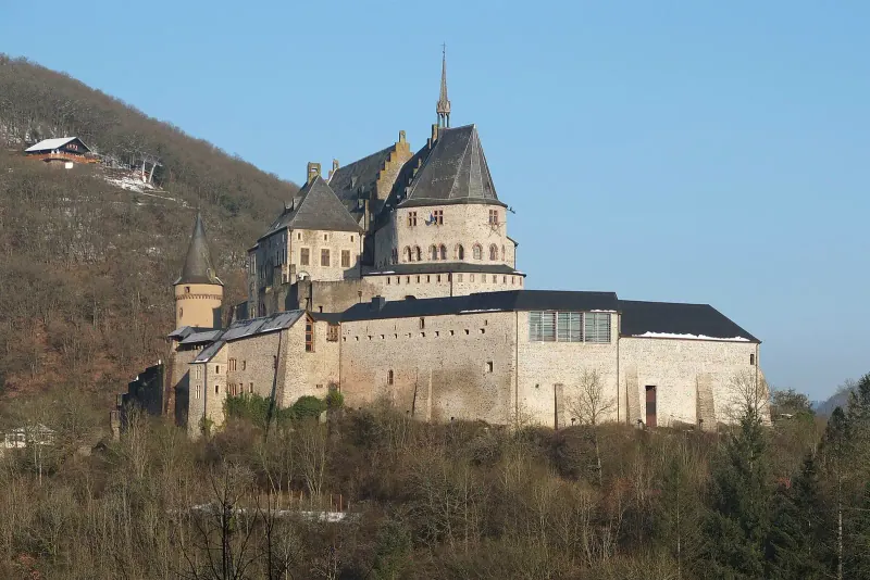 Vianden Castle above the Our river in Luxembourg