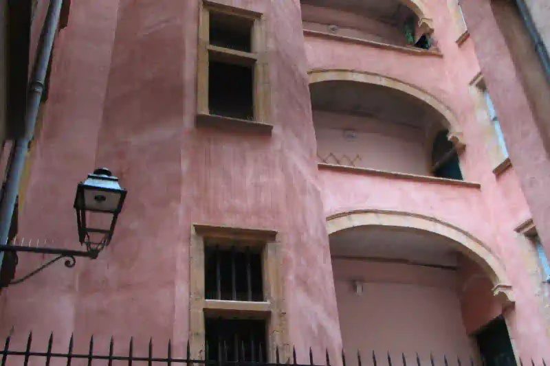 A Renaissance courtyard inside a traboule in Vieux Lyon