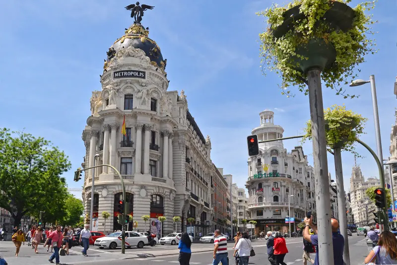 The Metropolis dome over Gran Via in central Madrid