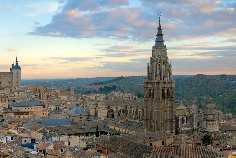 Toledo's Alcazar and cathedral over the city rooftops