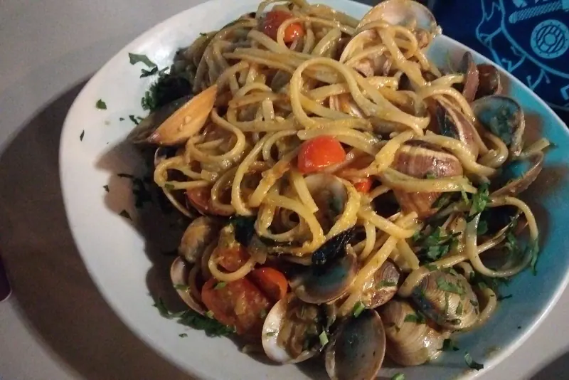 A Maltese seafood pasta dish served at a local restaurant