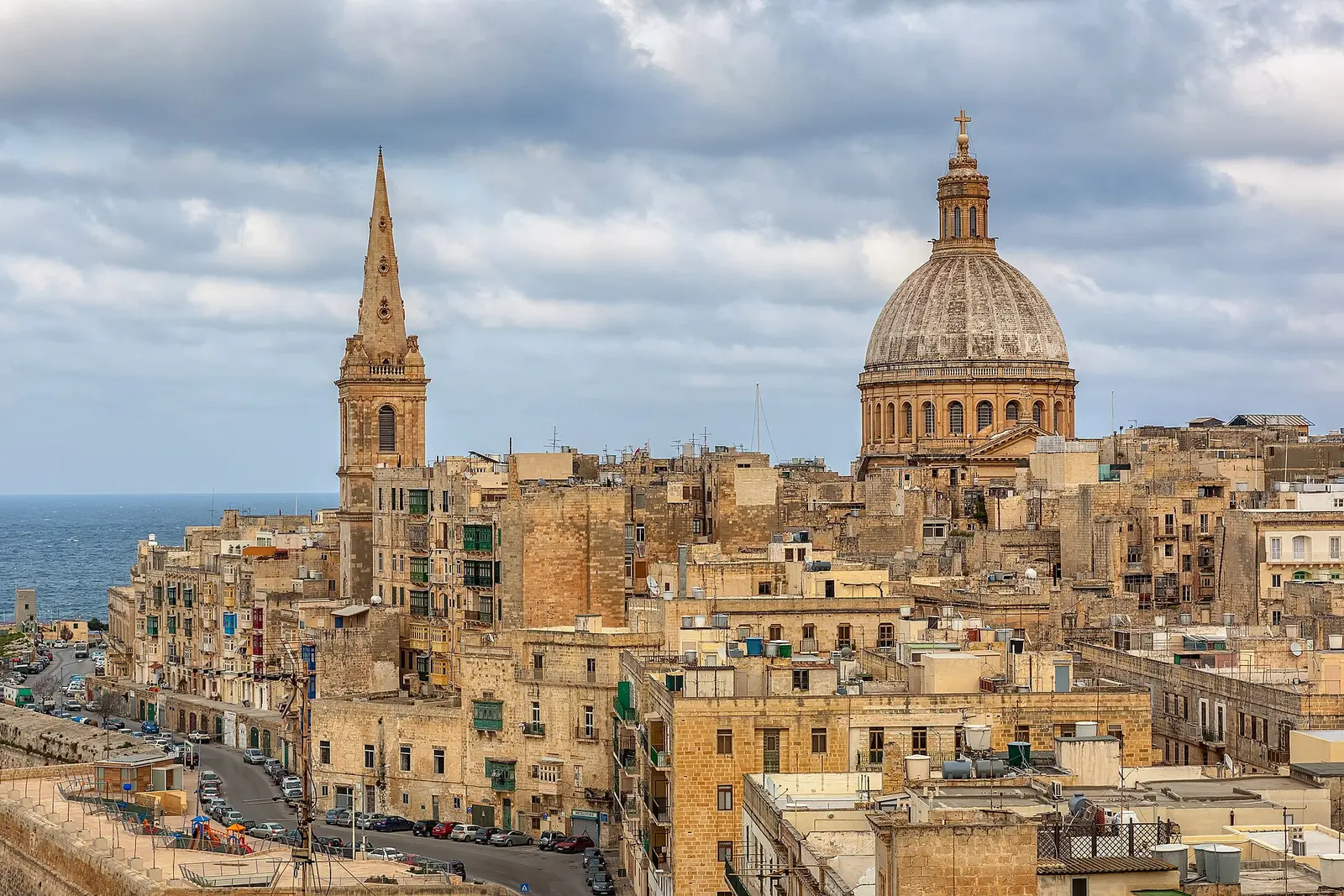 The Valletta skyline with the Carmelite church dome across the harbour