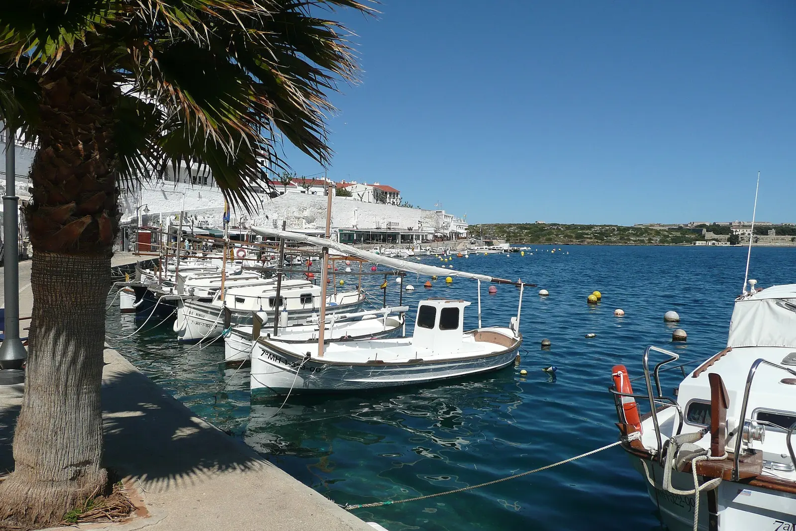 Mahon's huge natural harbour from the water in Menorca