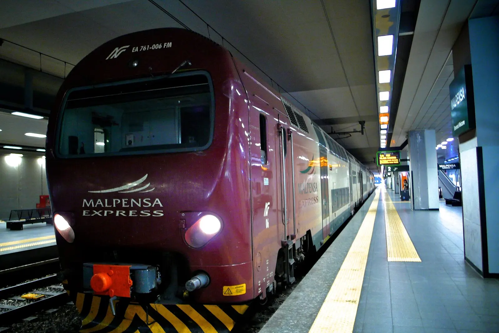 A Malpensa Express train at the Malpensa Airport station platform