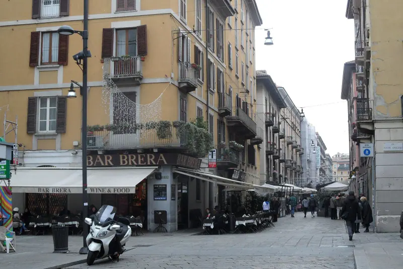 A cobbled street in the Brera district of Milan