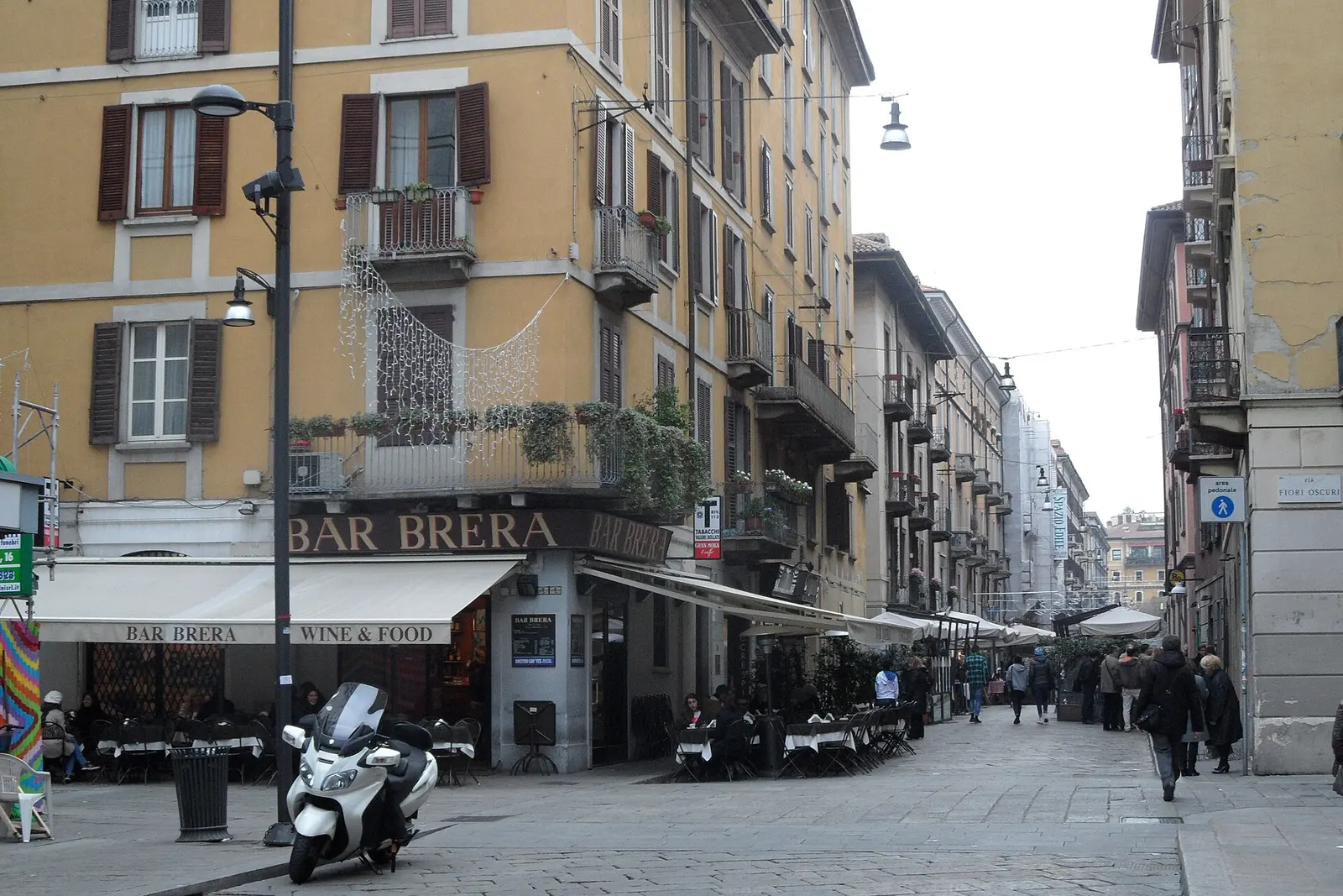 A cobbled street in the Brera district of Milan