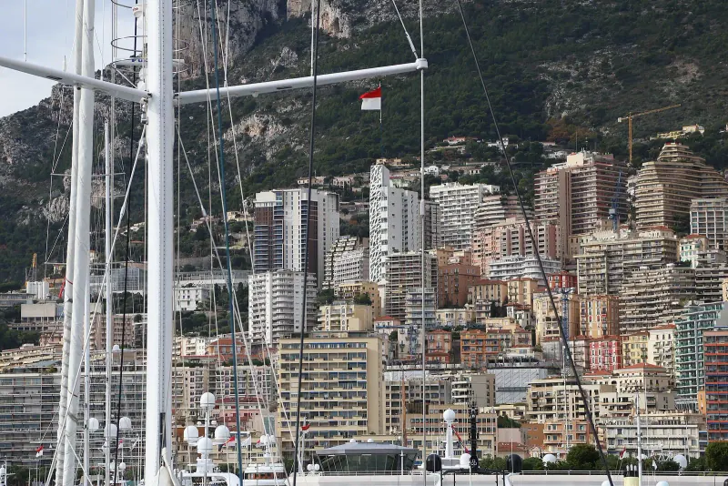 Monte Carlo's towers rising behind the harbour in Monaco