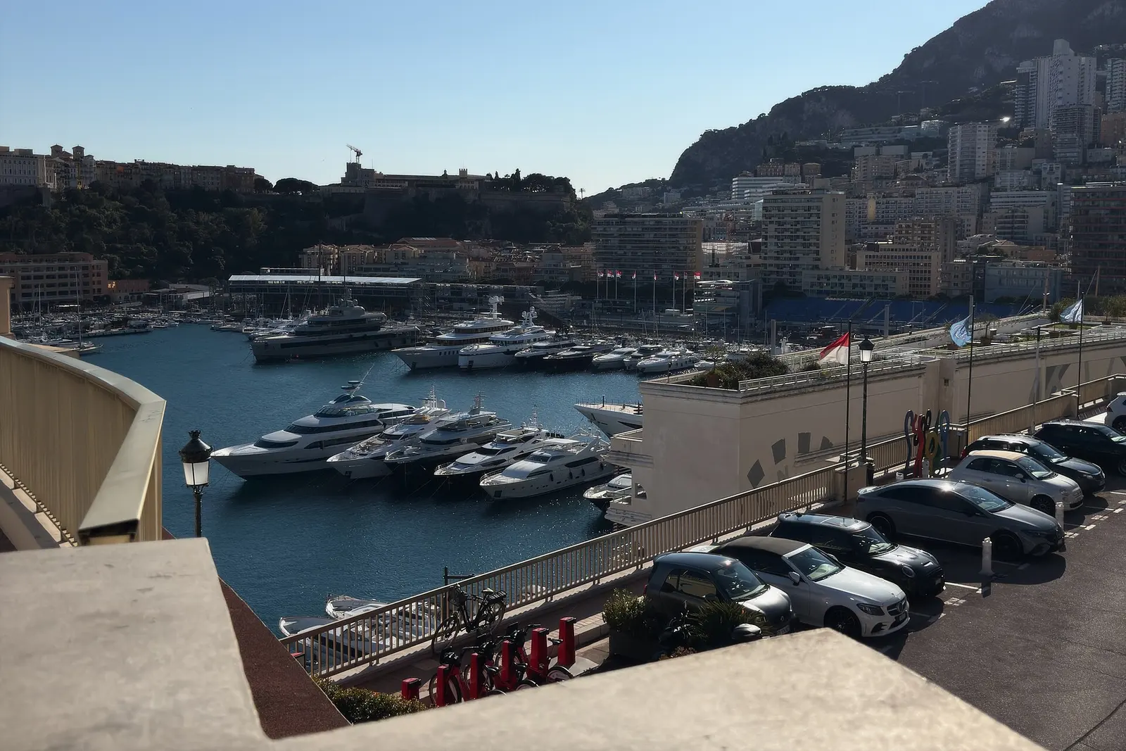 Yachts in Port Hercule below the Rock of Monaco