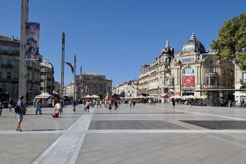 The Three Graces fountain on Place de la Comedie, Montpellier