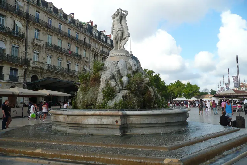 The Three Graces fountain on the Place de la Comedie in Montpellier