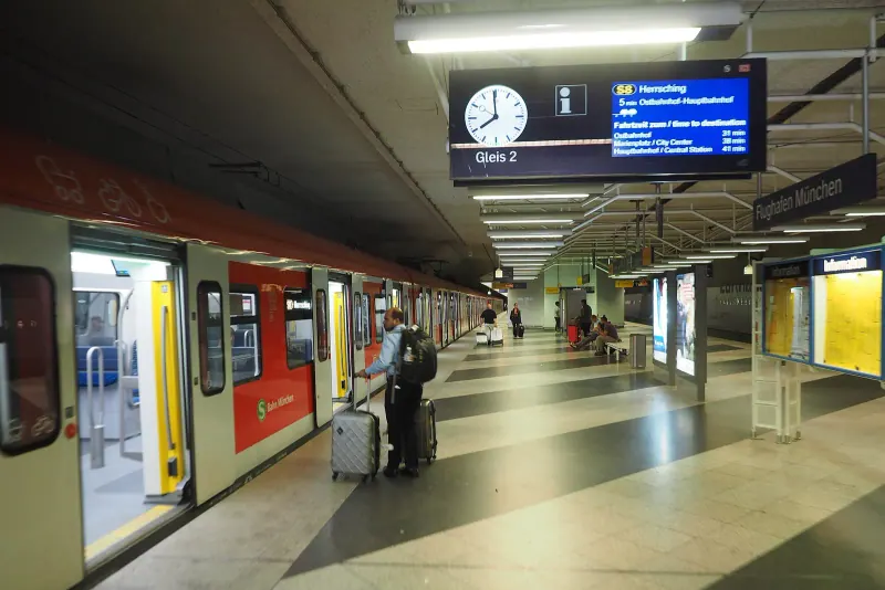An S-Bahn train at the Munich Airport station platform
