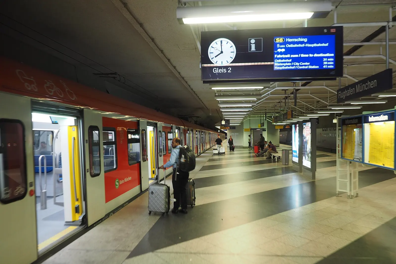 An S-Bahn train at the Munich Airport station platform