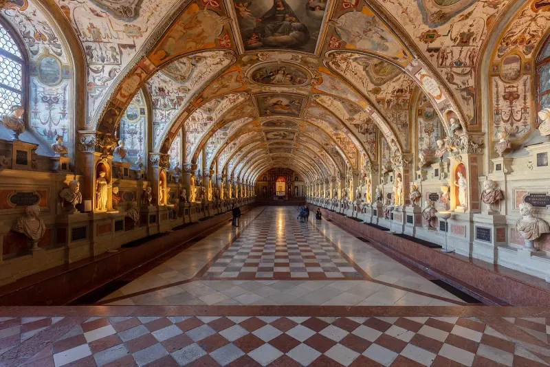 The vaulted Antiquarium hall inside the Munich Residenz