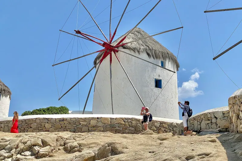 The Kato Mili windmill above Mykonos Town