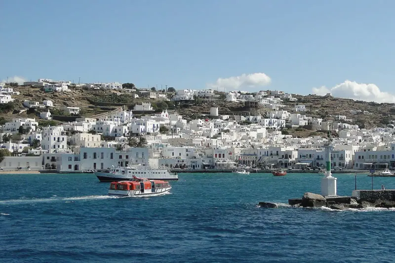 Mykonos Town climbing the hill above the harbour