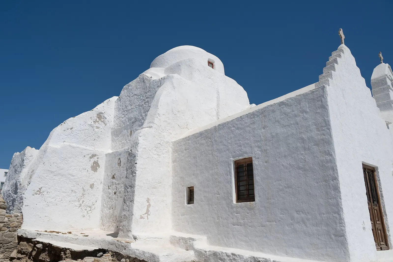 The white sculpted form of Panagia Paraportiani, Mykonos