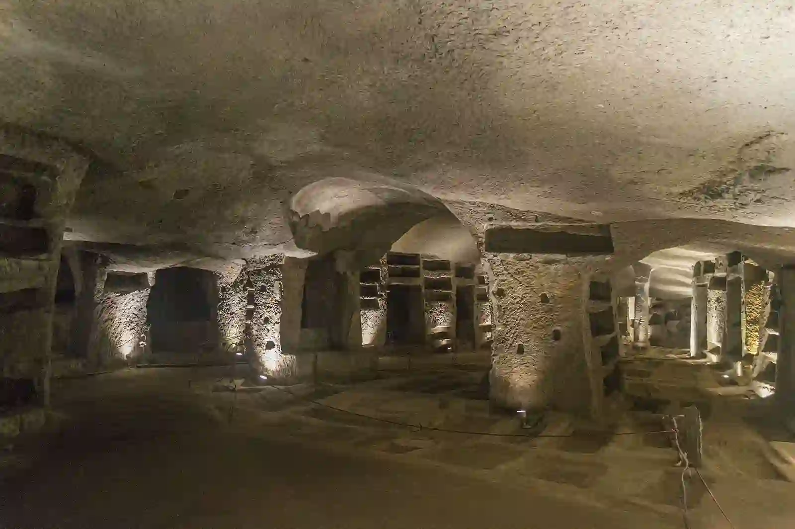 Underground gallery inside the Catacombs of San Gennaro in Naples