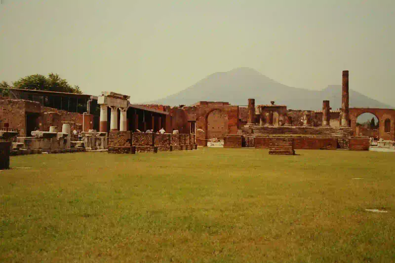 The Forum of Pompeii with Mount Vesuvius in the background