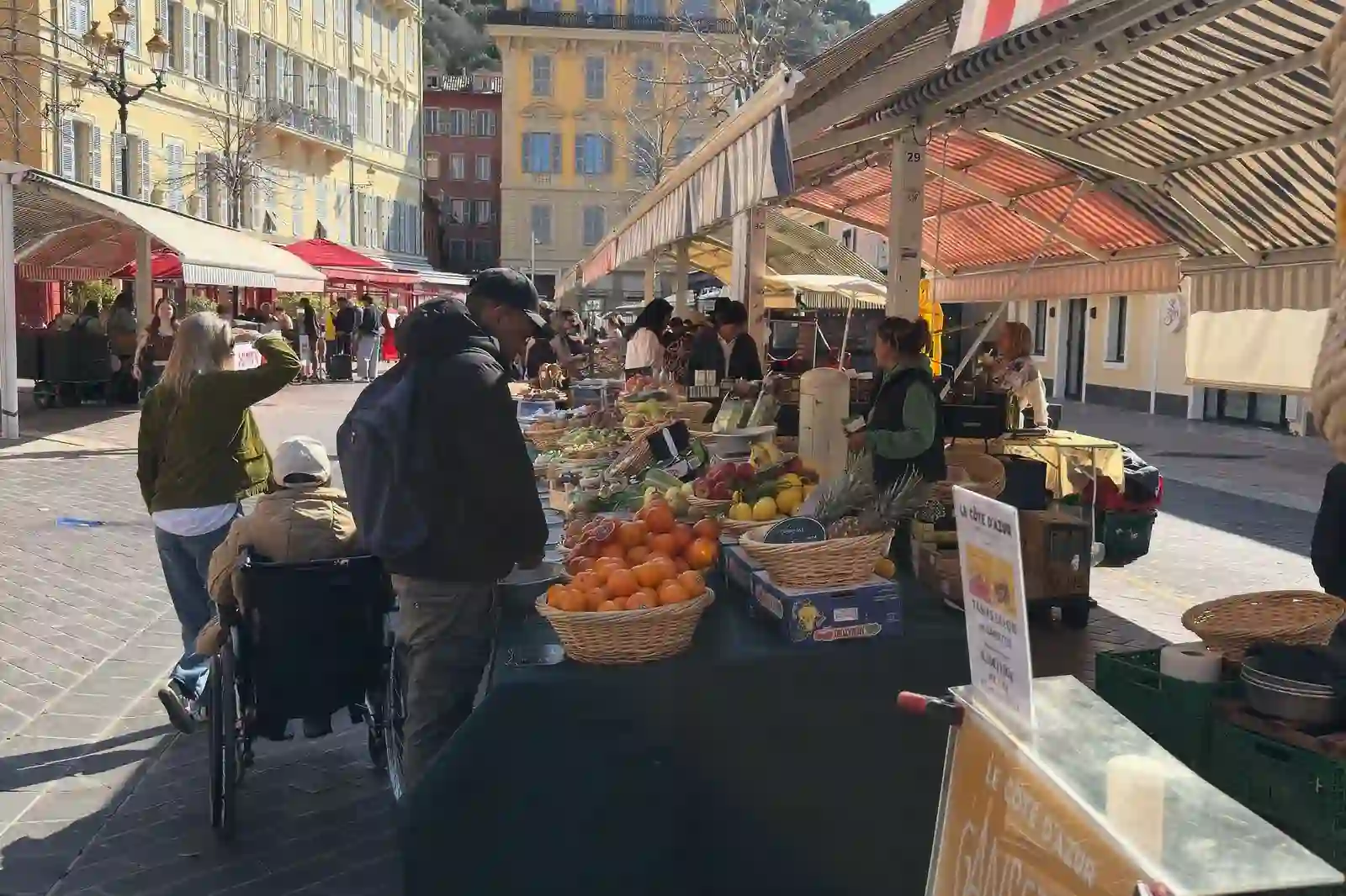 Fruit and vegetable stalls at the Cours Saleya market in Nice