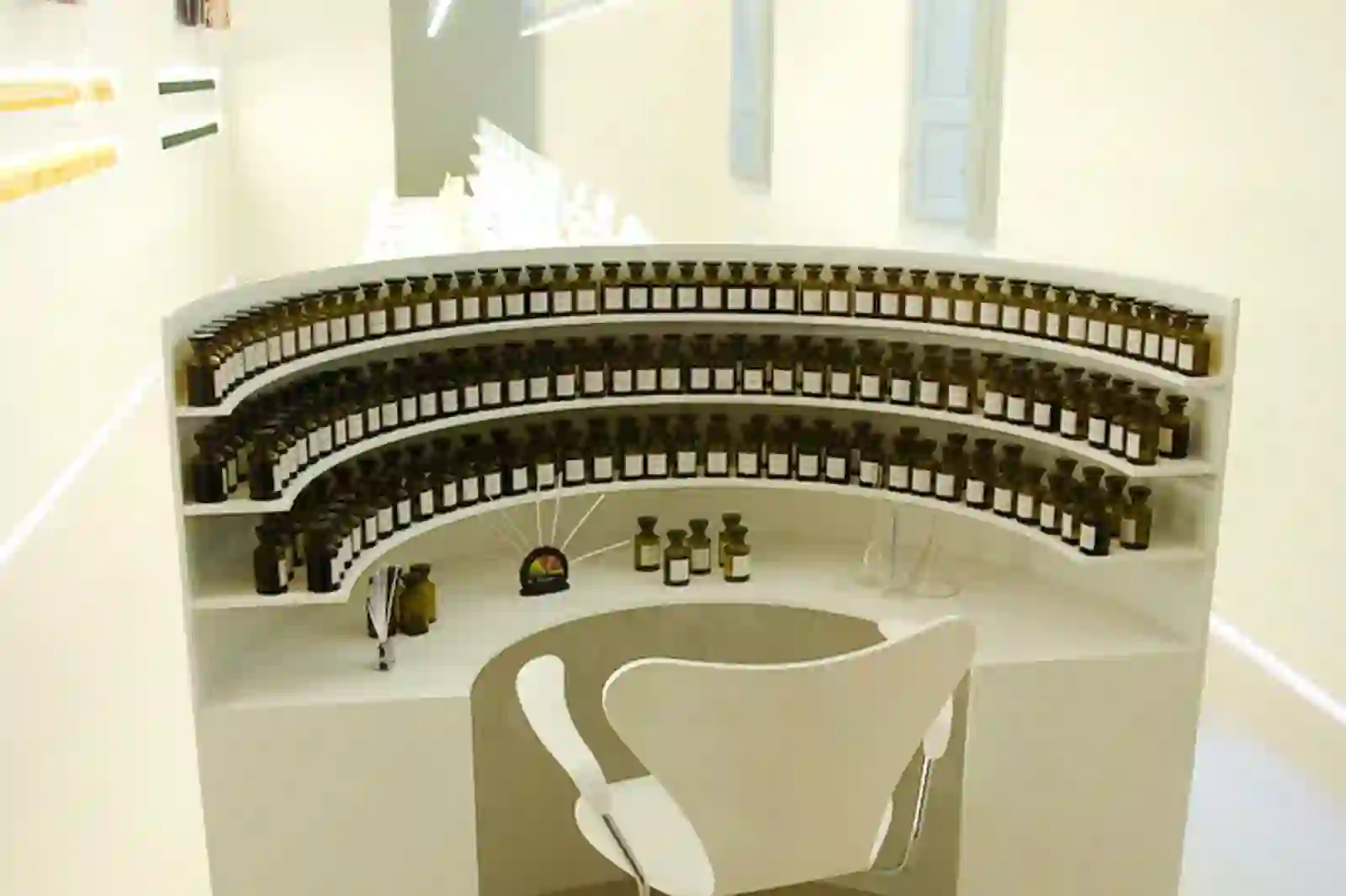 A perfumer's organ of essence bottles in Grasse