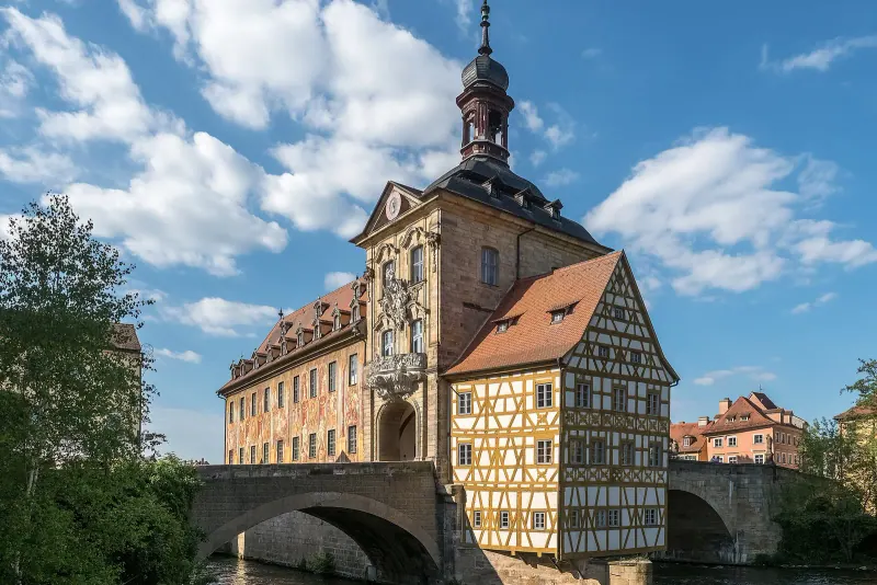 Bamberg old town hall on an island in the Regnitz river