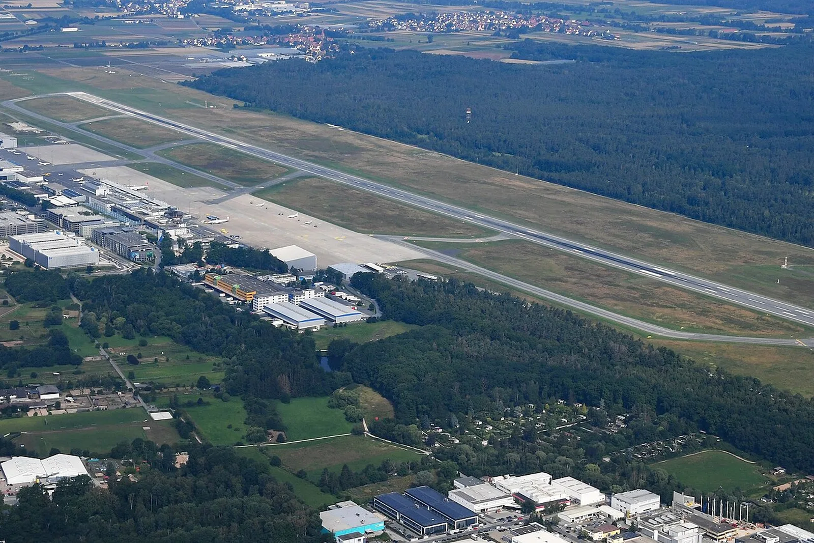 Aerial view of Nuremberg Airport runways and terminals