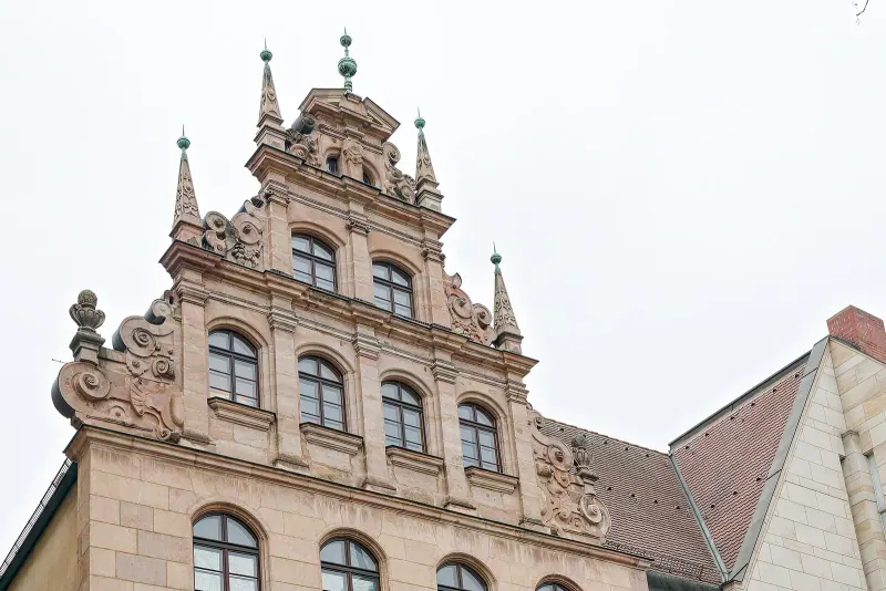 Gabled facade of the Nuremberg Toy Museum on Karlstrasse