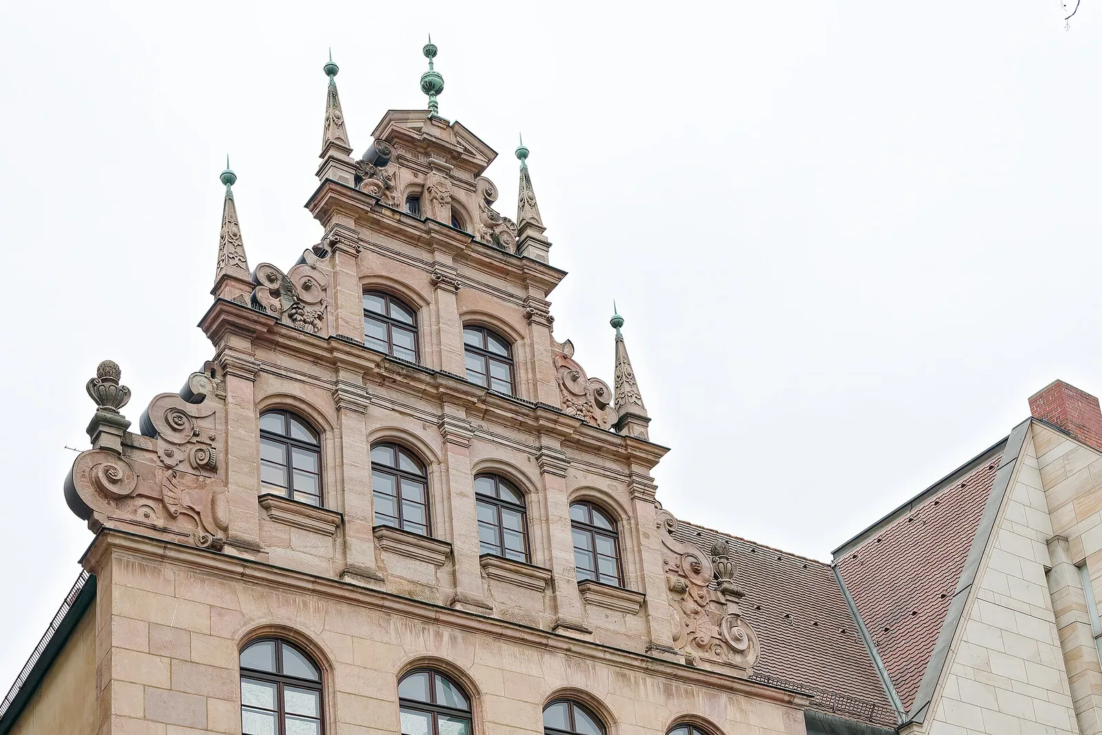 Gabled facade of the Nuremberg Toy Museum on Karlstrasse