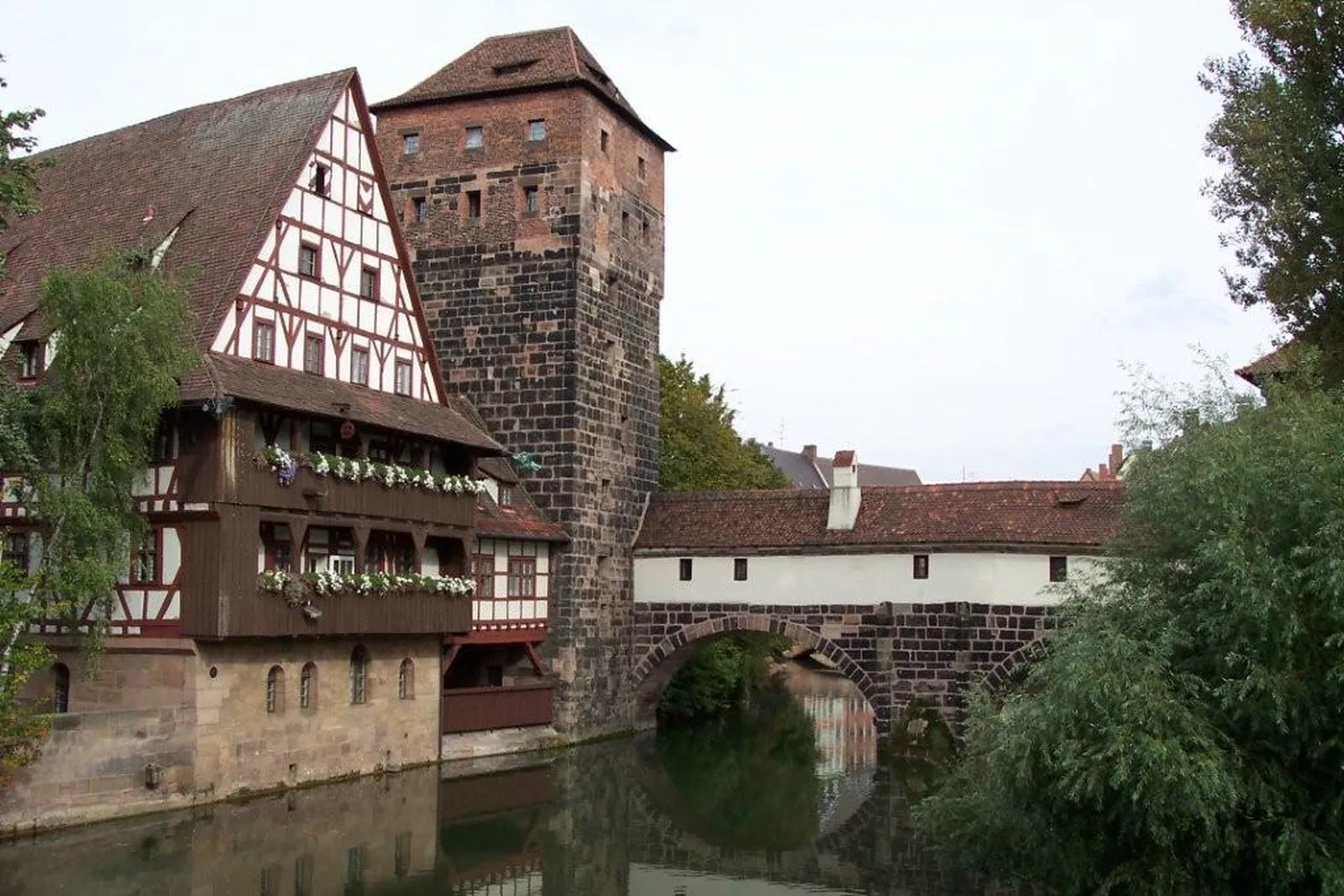 Weinstadel half-timbered house and covered bridge over the Pegnitz