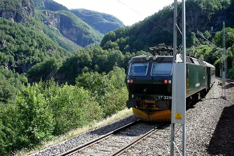 The Flåm railway climbing through the mountains