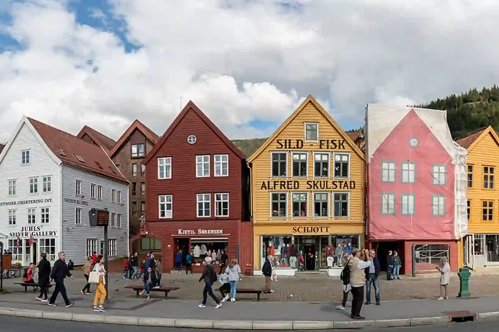 The colorful wooden wharf houses of Bryggen in Bergen