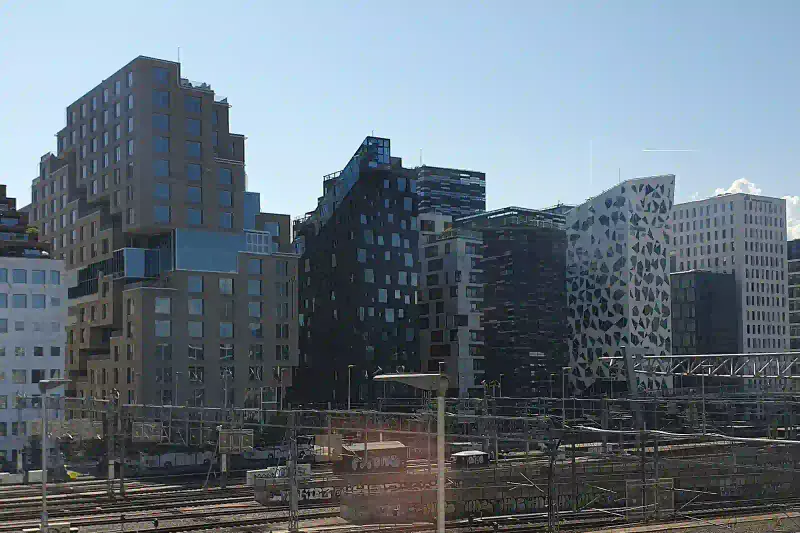 The Barcode skyline of apartment and office blocks in Bjørvika, Oslo