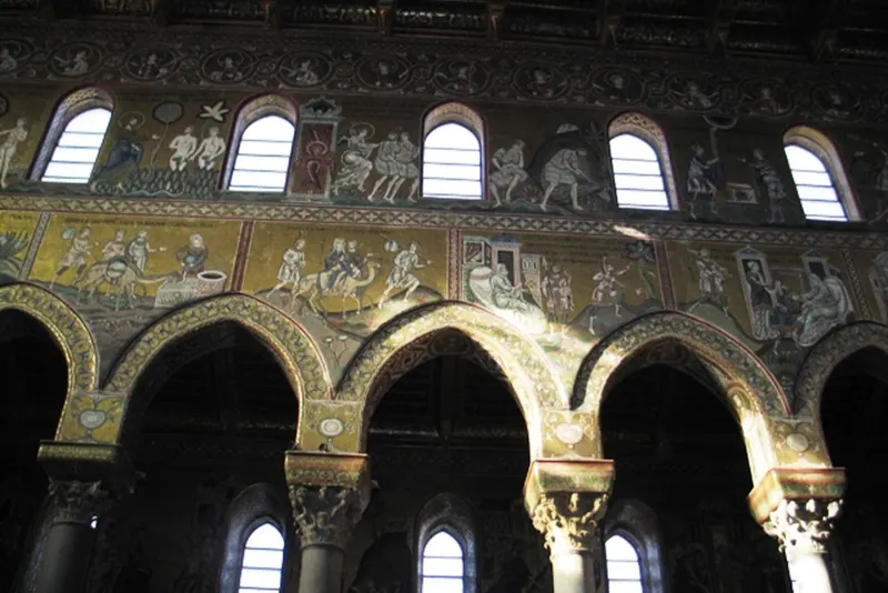 Golden mosaics inside Monreale cathedral