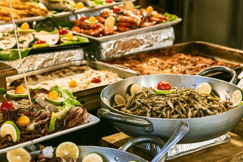 Street food laid out in a Palermo market