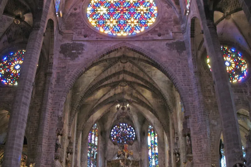 The rose window inside Palma cathedral