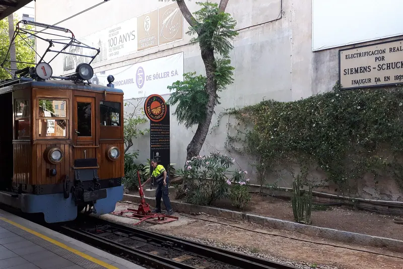 The vintage wooden Soller train in Palma