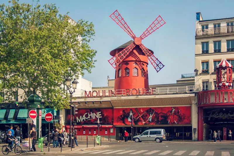 The red windmill of the Moulin Rouge on Boulevard de Clichy