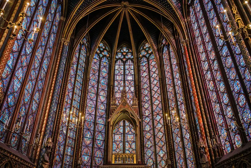 The stained glass windows of the upper chapel at Sainte-Chapelle