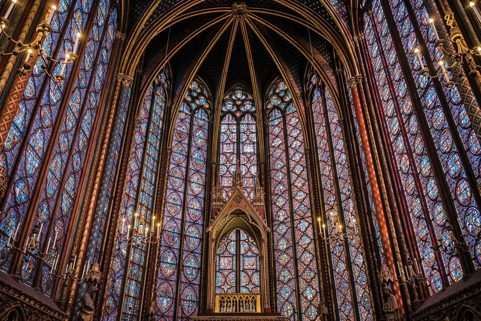 The stained glass windows of the upper chapel at Sainte-Chapelle