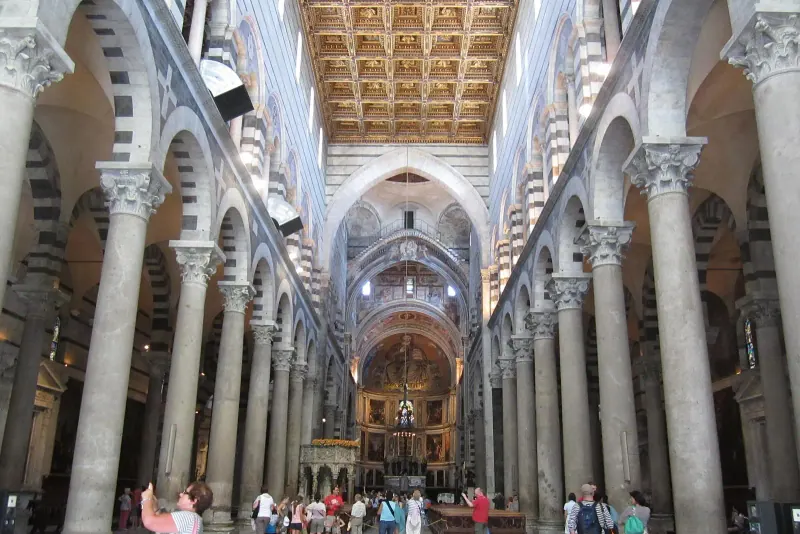 The marble nave interior of Pisa Cathedral