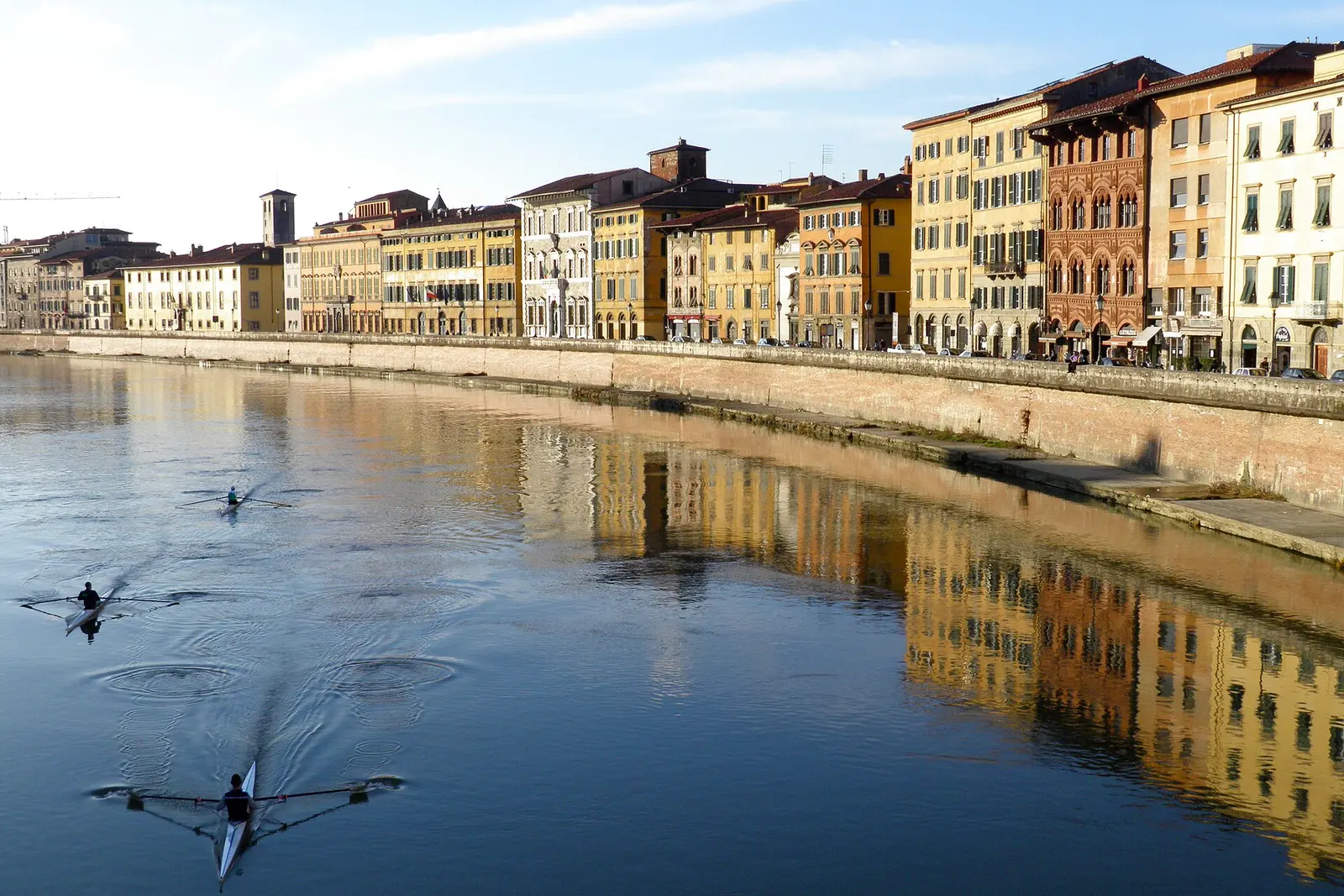 The River Arno and the Lungarni embankments of Pisa