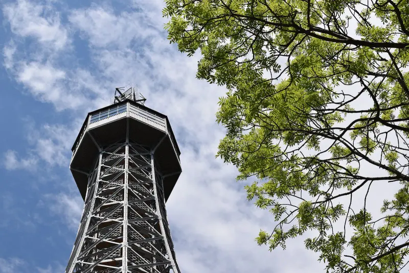 The Petrin Lookout Tower above the park trees