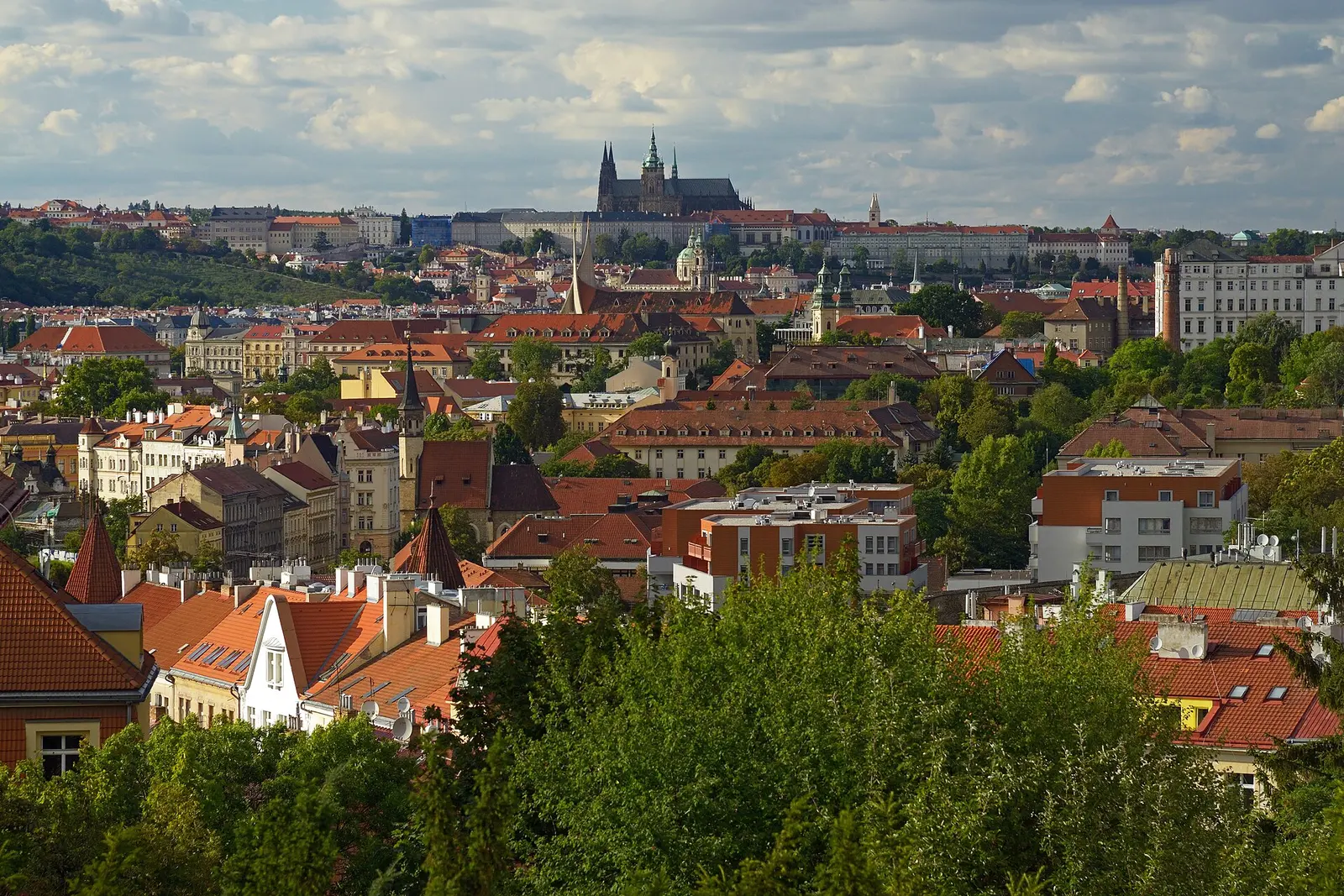 Prague Castle above the red rooftops of Mala Strana