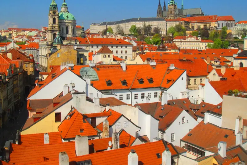 Red rooftops and St Nicholas church in Mala Strana